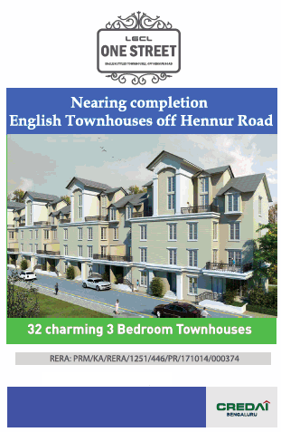 Nearing completion english townhouses at LGCL One Street, Off Hennur Road, Bangalore